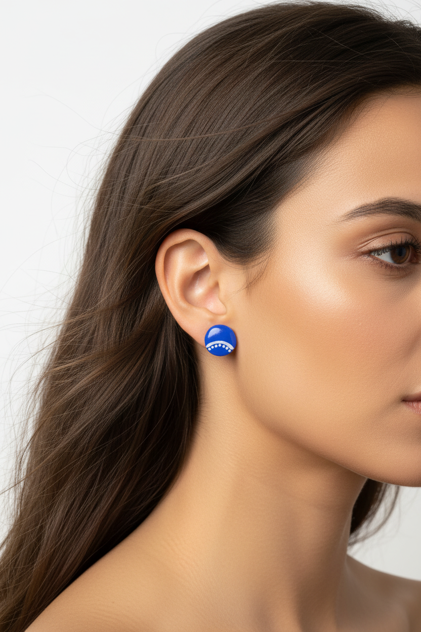 Blue – Hand-Painted Aboriginal Art Round Stud Earrings