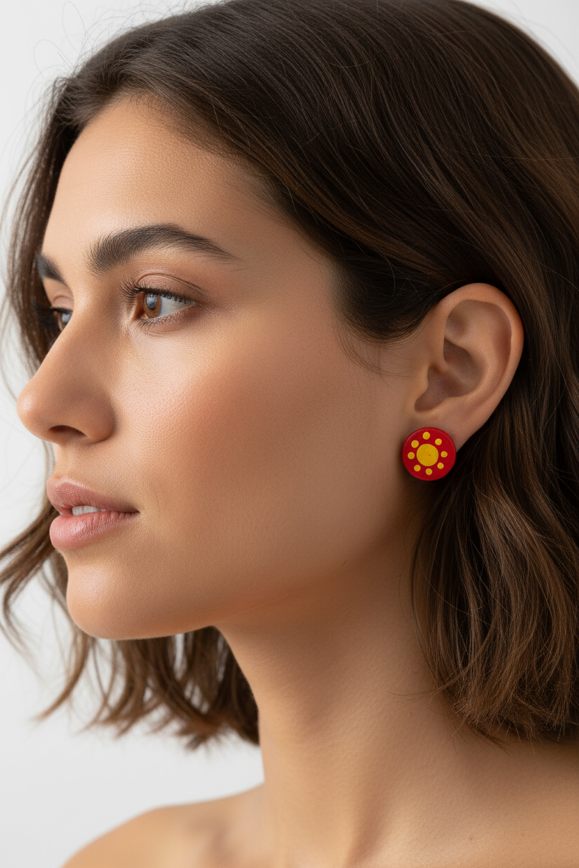 Red & yellow – Hand-Painted Aboriginal Art Round Stud Earrings