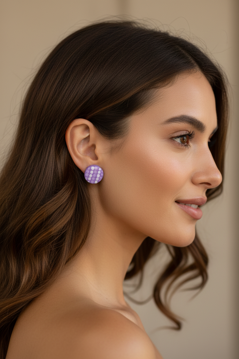 Lilac & white – Hand-Painted Aboriginal Art Round Stud Earrings