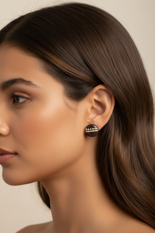 Black – Hand-Painted Aboriginal Art Round Stud Earrings