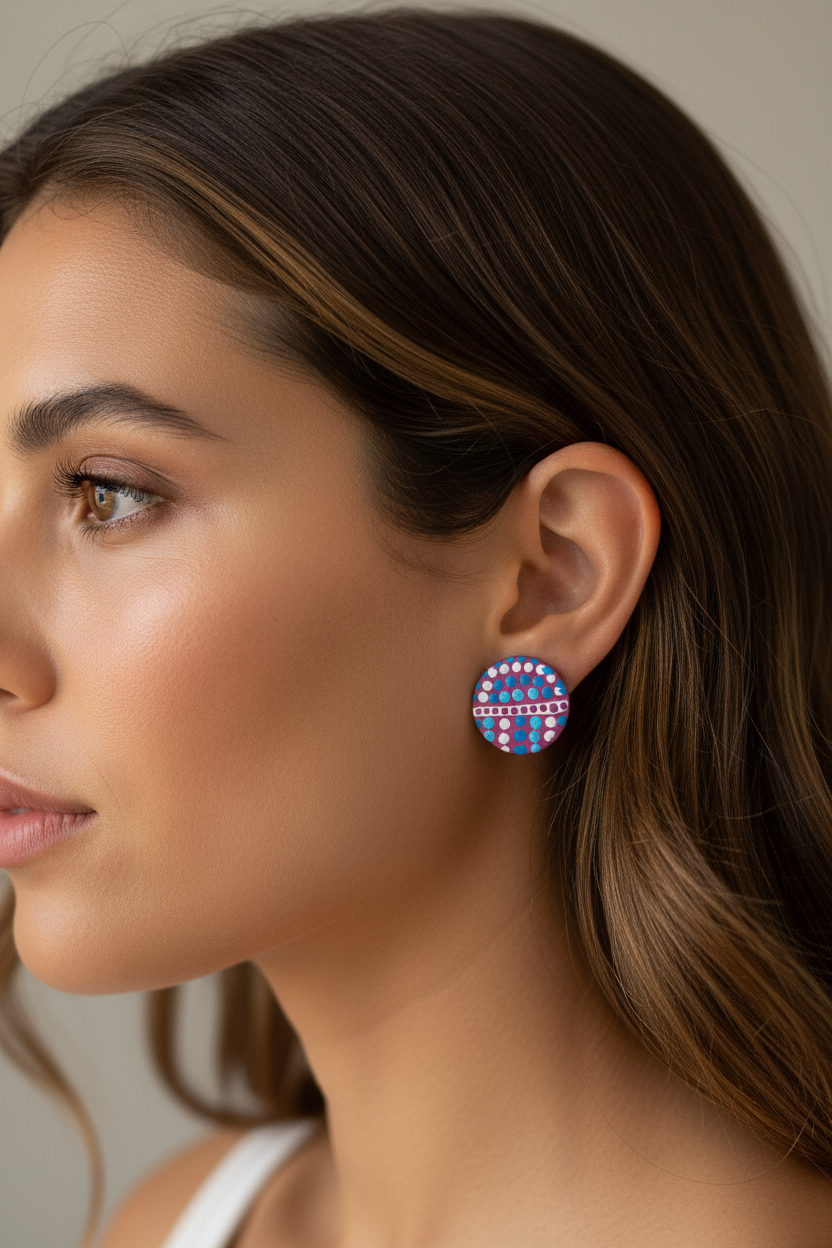 Purple – Hand-Painted Aboriginal Art Round Stud Earrings