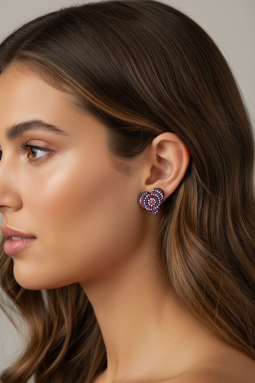Pink – Hand-Painted Aboriginal Art Heart Stud Earrings (20mm)