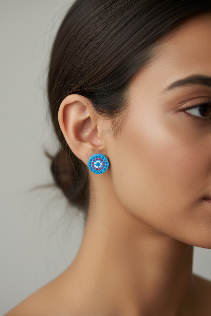 Sky – Hand-Painted Aboriginal Art Round Stud Earrings