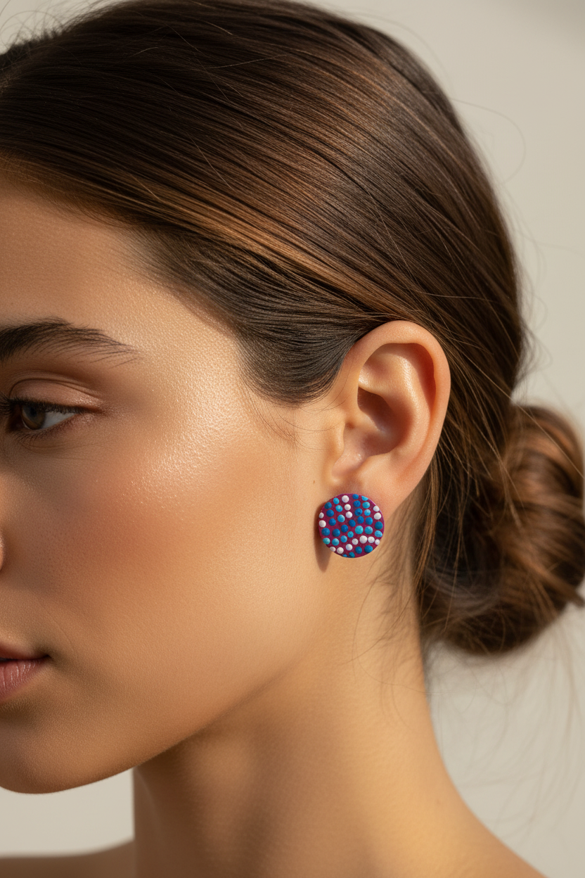 Purple – Hand-Painted Aboriginal Art Round Stud Earrings