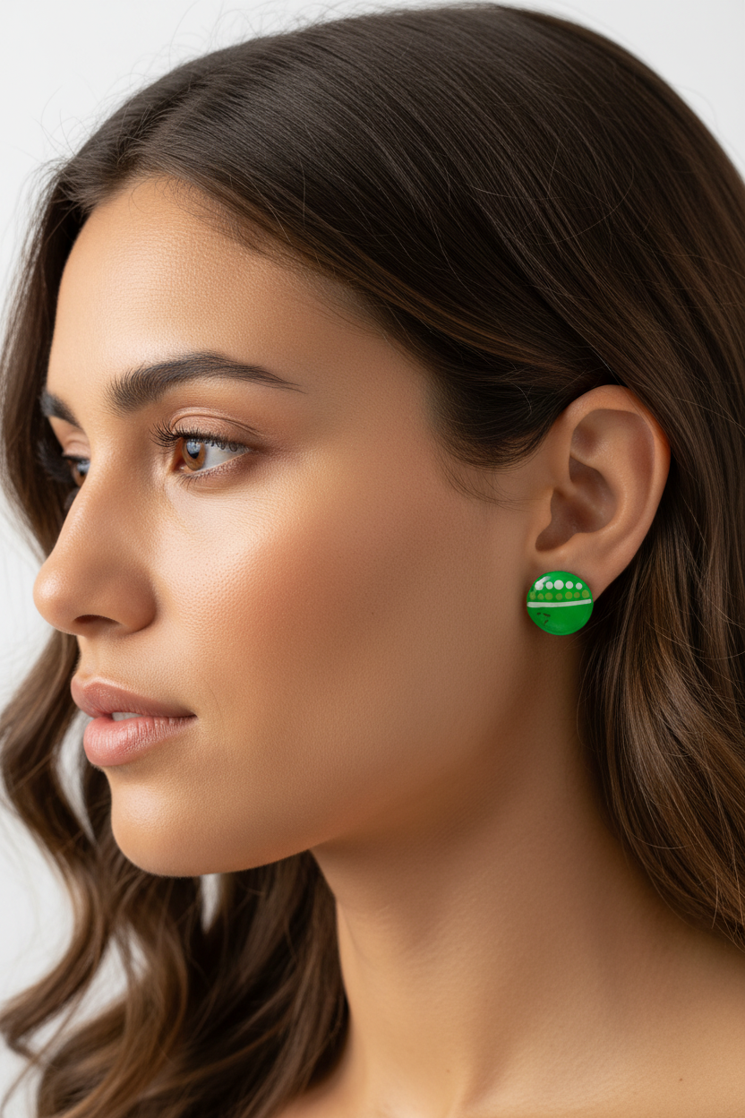 Green – Hand-Painted Aboriginal Art Round Stud Earrings