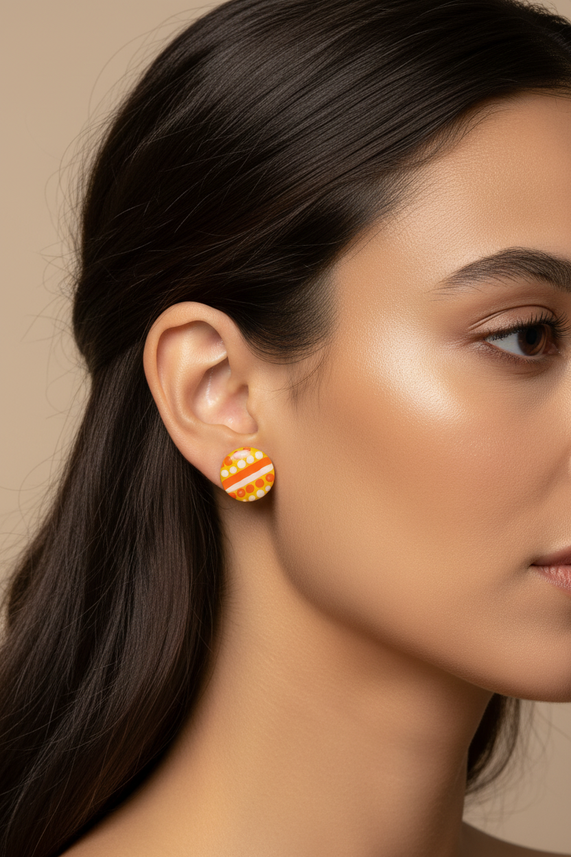 Sunset – Hand-Painted Aboriginal Art Round Stud Earrings