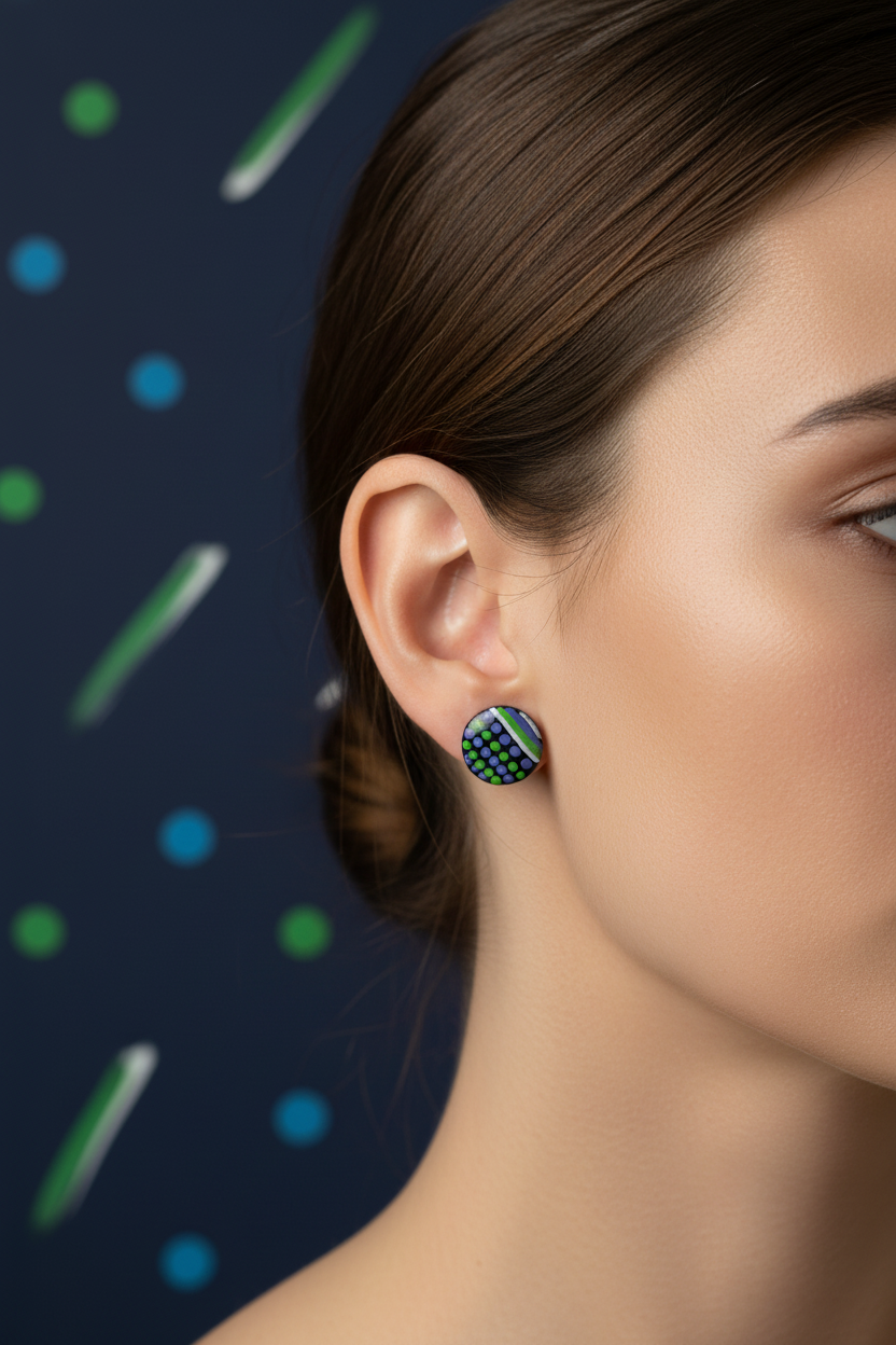 Purple and Green – Hand-Painted Aboriginal Art Round Stud Earrings