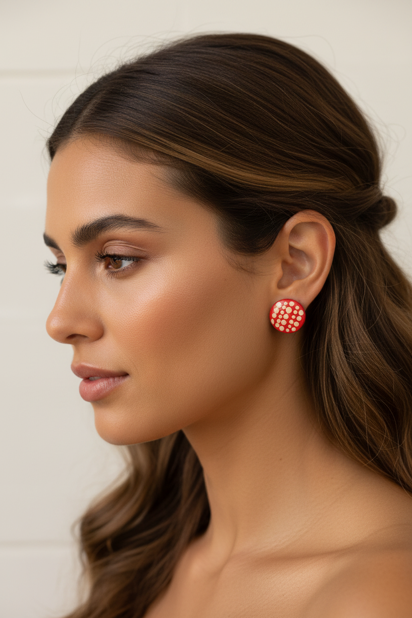 Red & white – Hand-Painted Aboriginal Art Round Stud Earrings