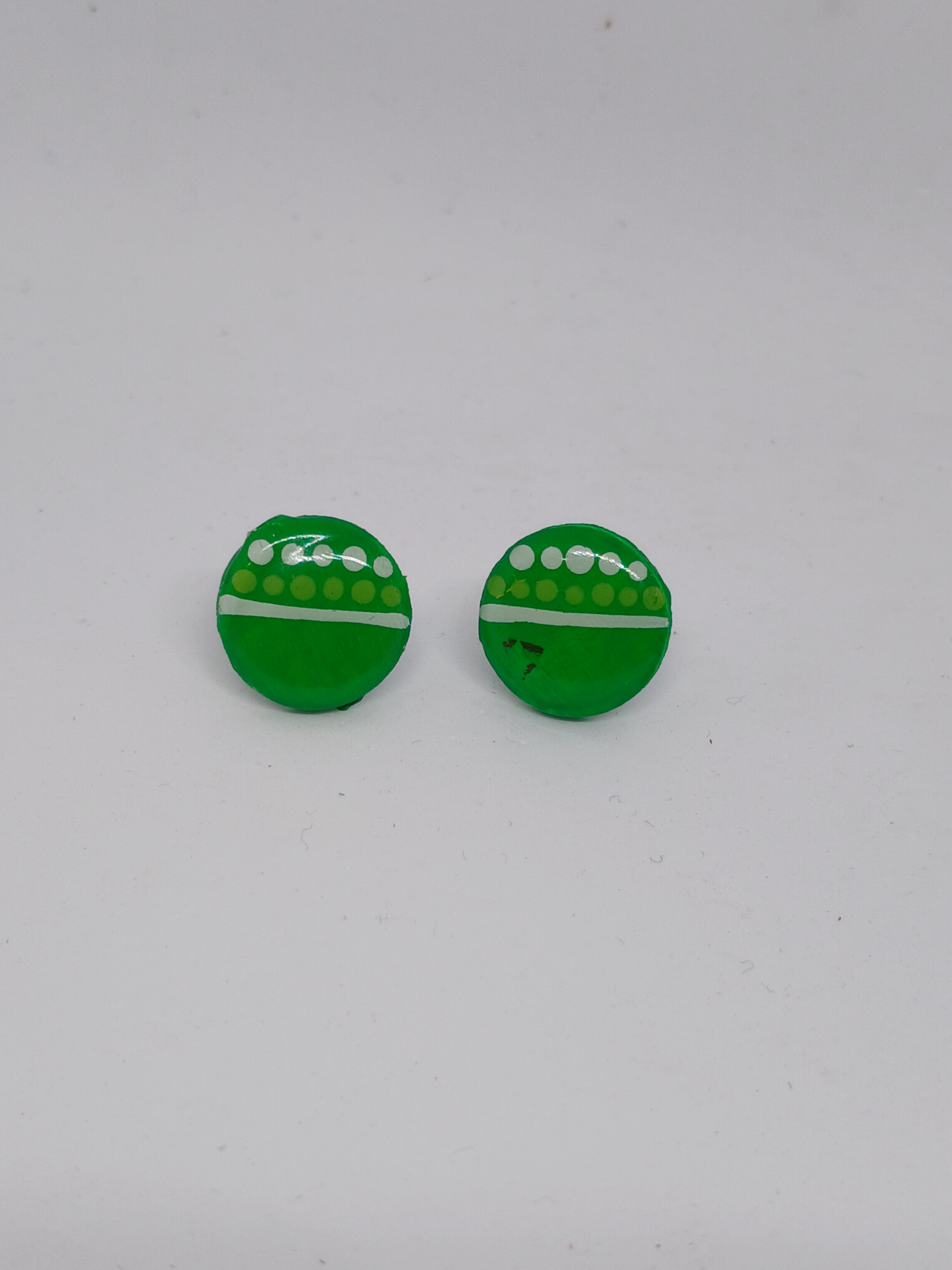 Green – Hand-Painted Aboriginal Art Round Stud Earrings