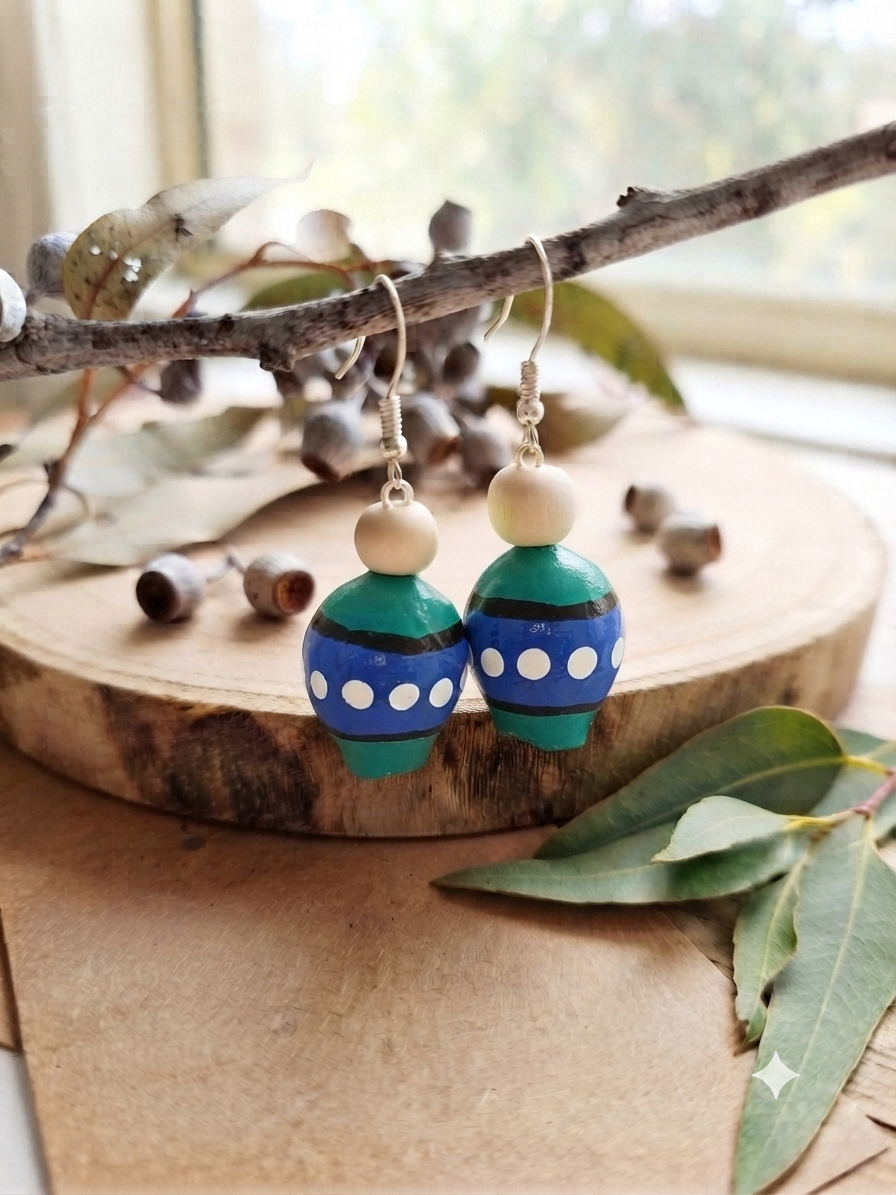 Torres Strait – Hand-Painted Aboriginal Art Gumnut Earrings