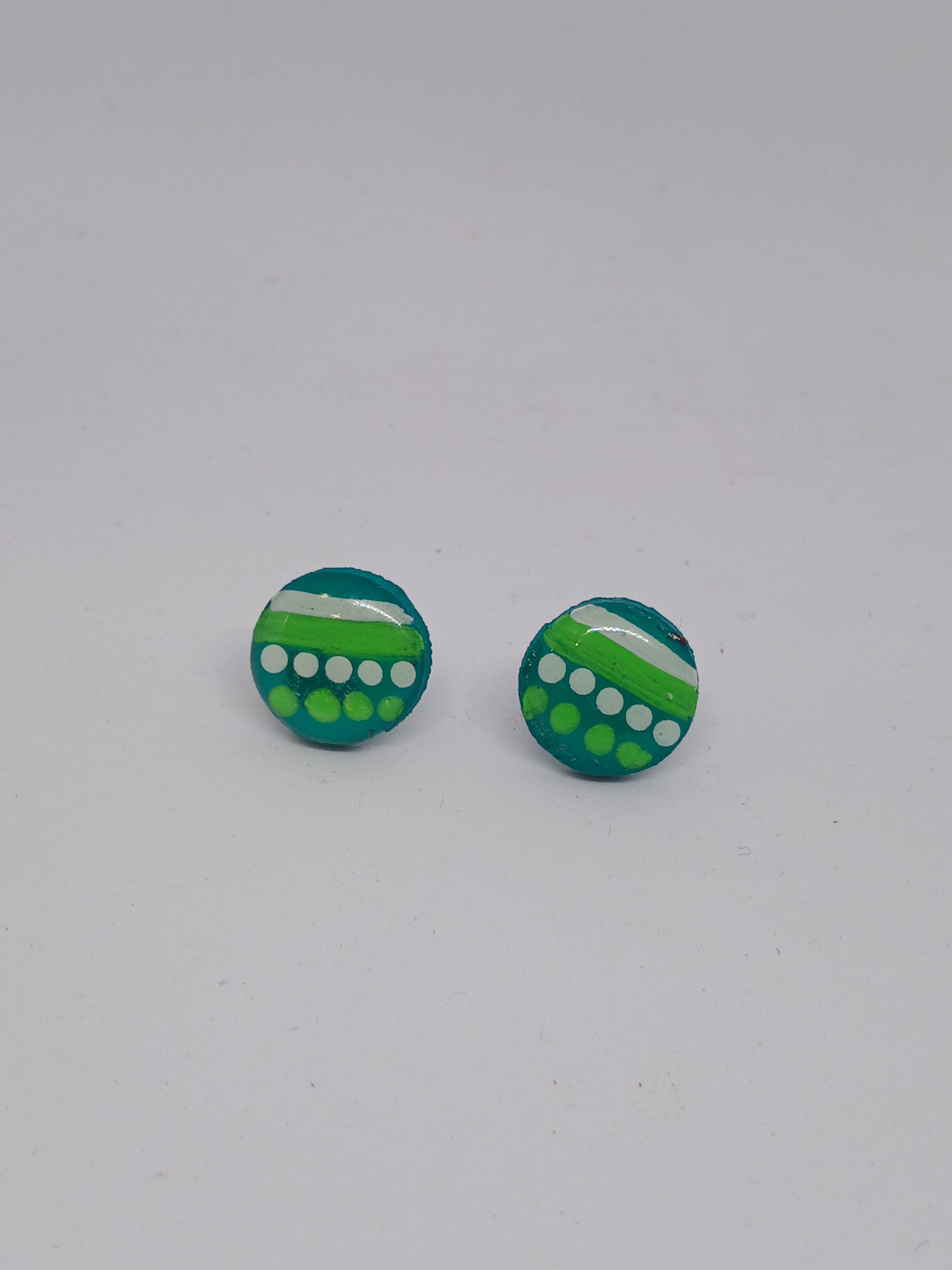 Green – Hand-Painted Aboriginal Art Round Stud Earrings