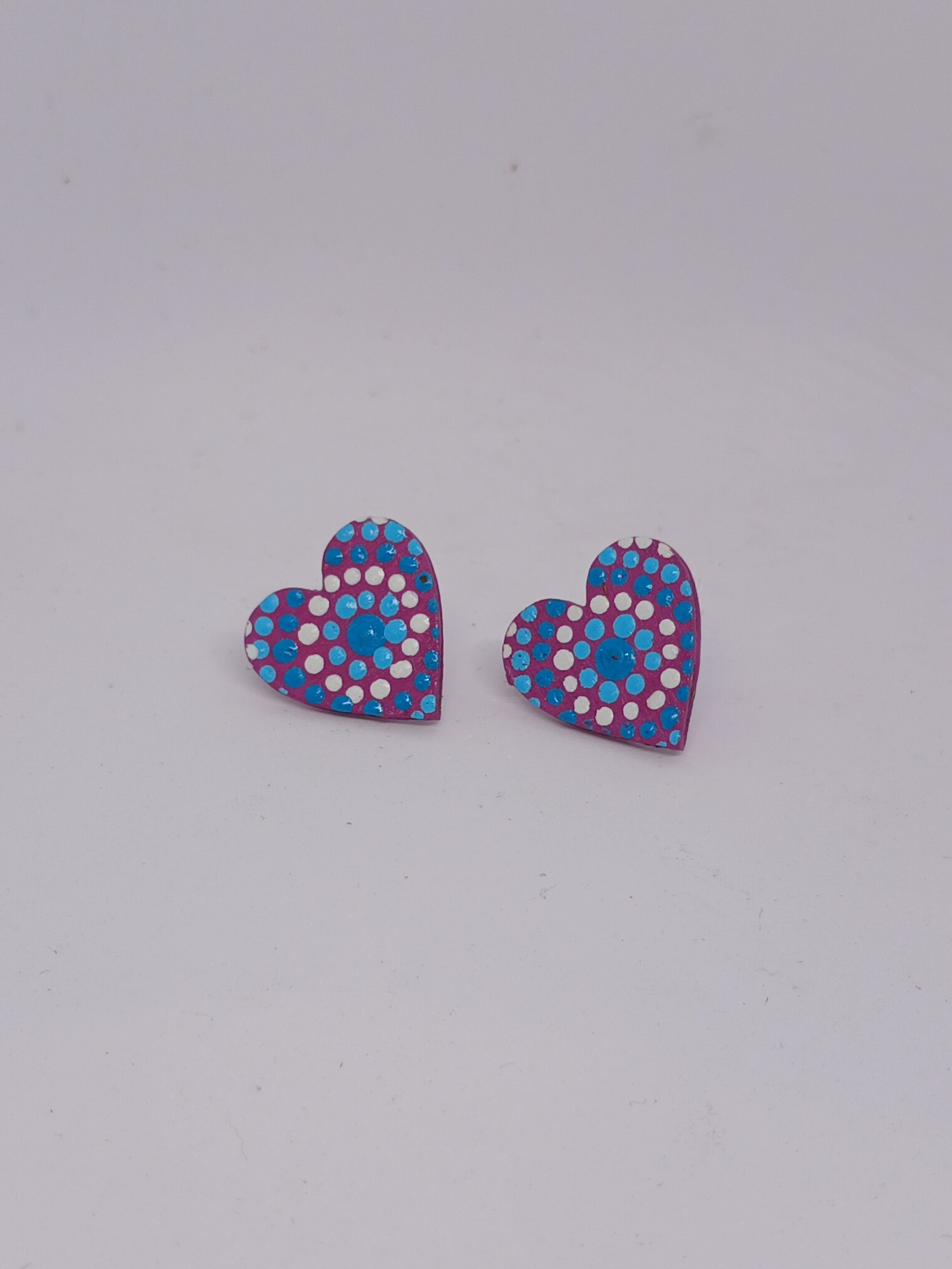Purple & Turquoise – Hand-Painted Aboriginal Art Heart Stud Earrings (20mm)
