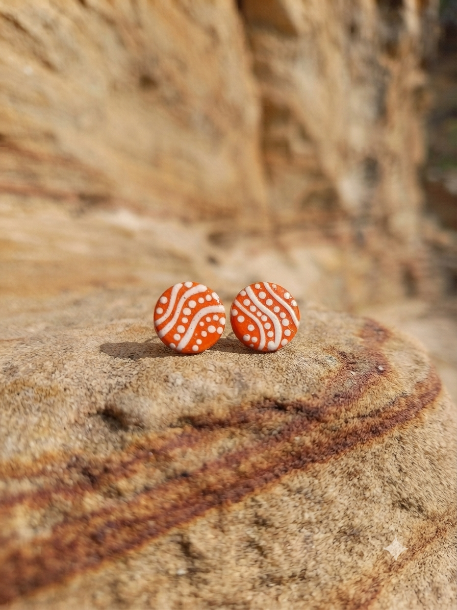 Orange – Hand-Painted Aboriginal Art Round Stud Earrings