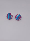 Magenta & aqua – Hand-Painted Aboriginal Art Round Stud Earrings