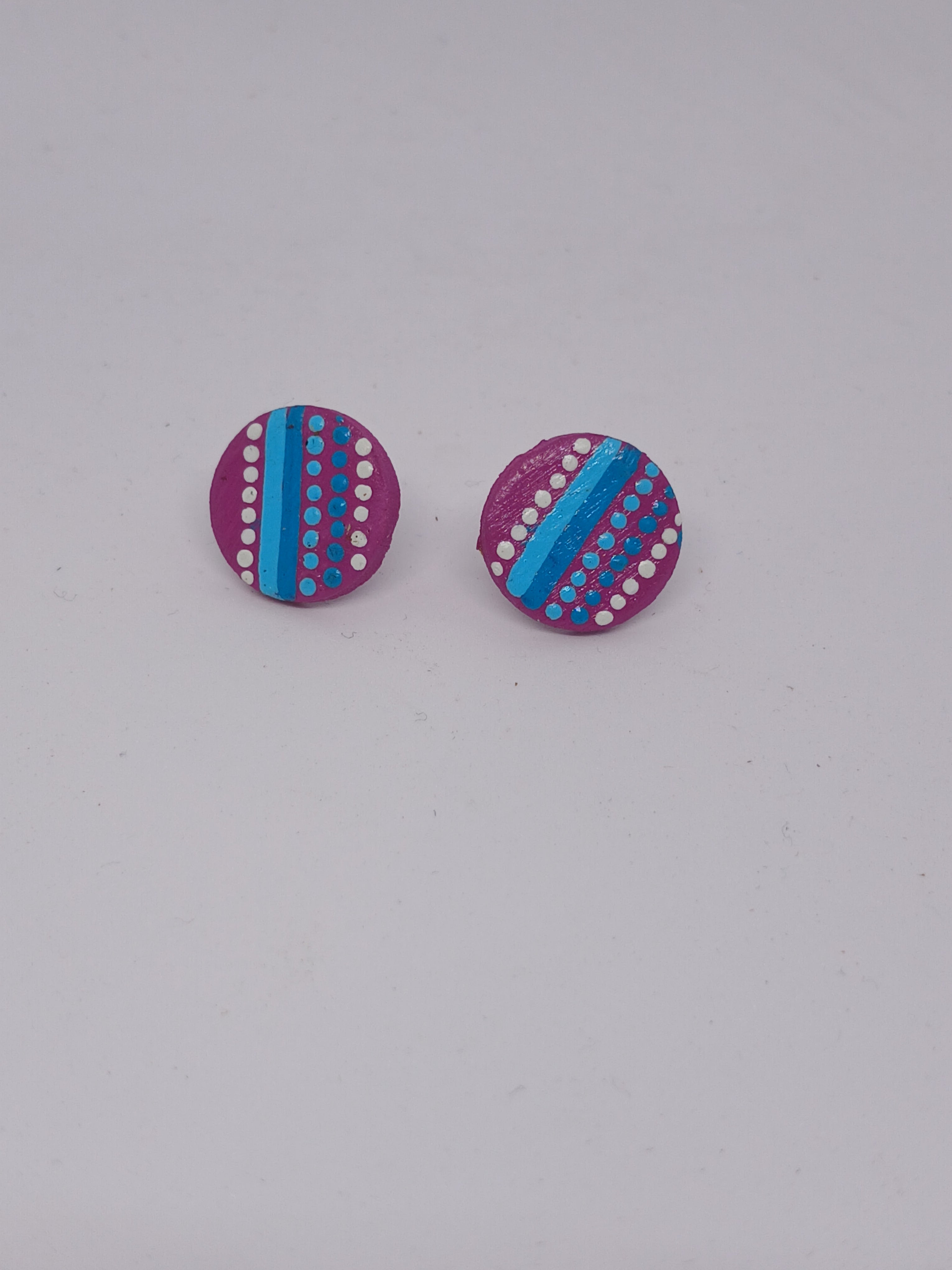 Magenta & aqua – Hand-Painted Aboriginal Art Round Stud Earrings