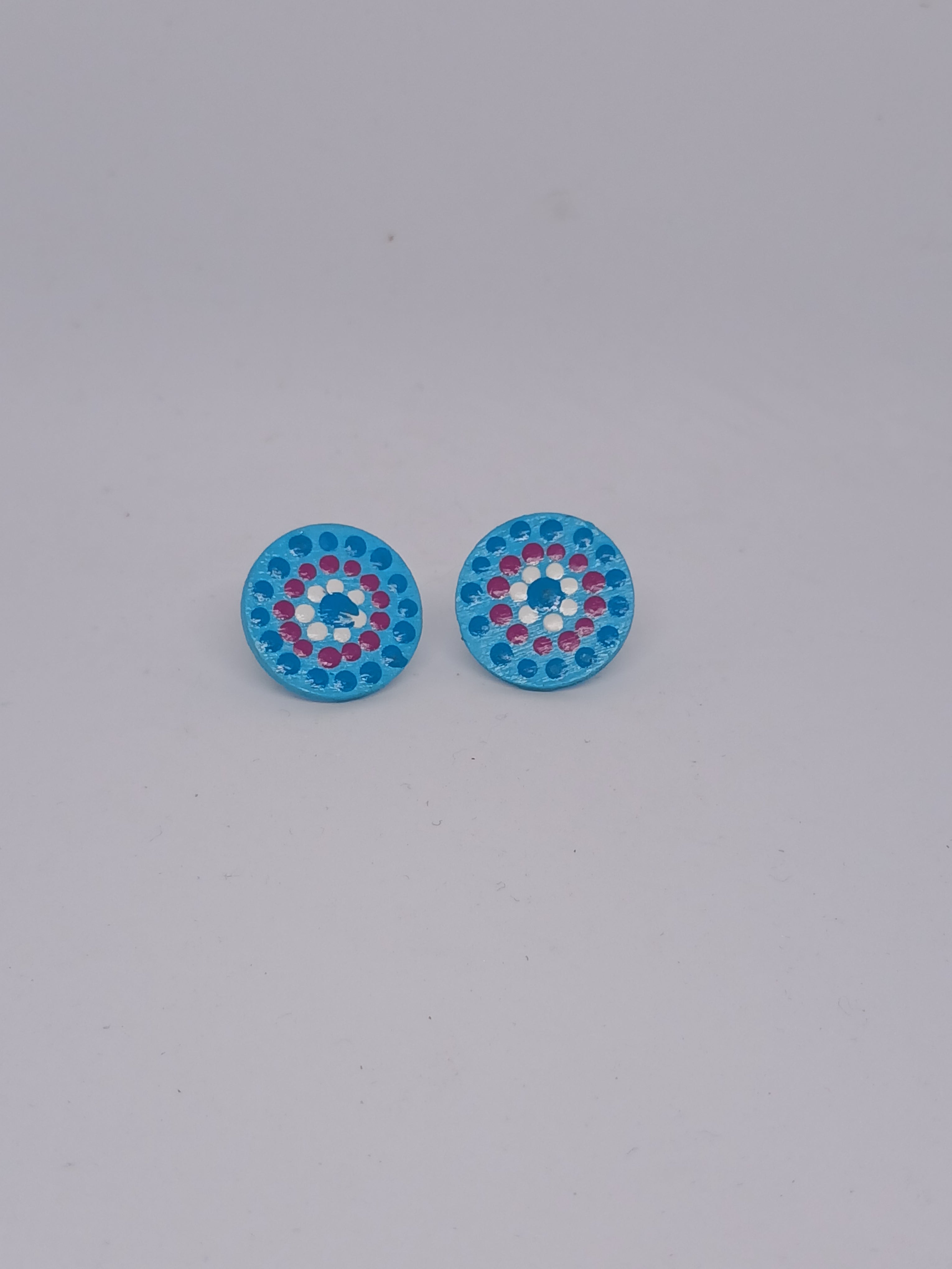 Sky – Hand-Painted Aboriginal Art Round Stud Earrings