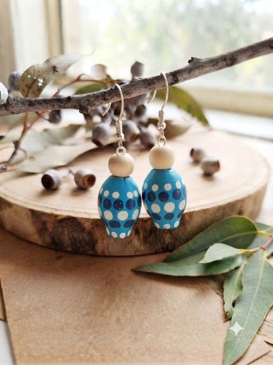 Blue – Hand-Painted Aboriginal Art Gumnut Earrings