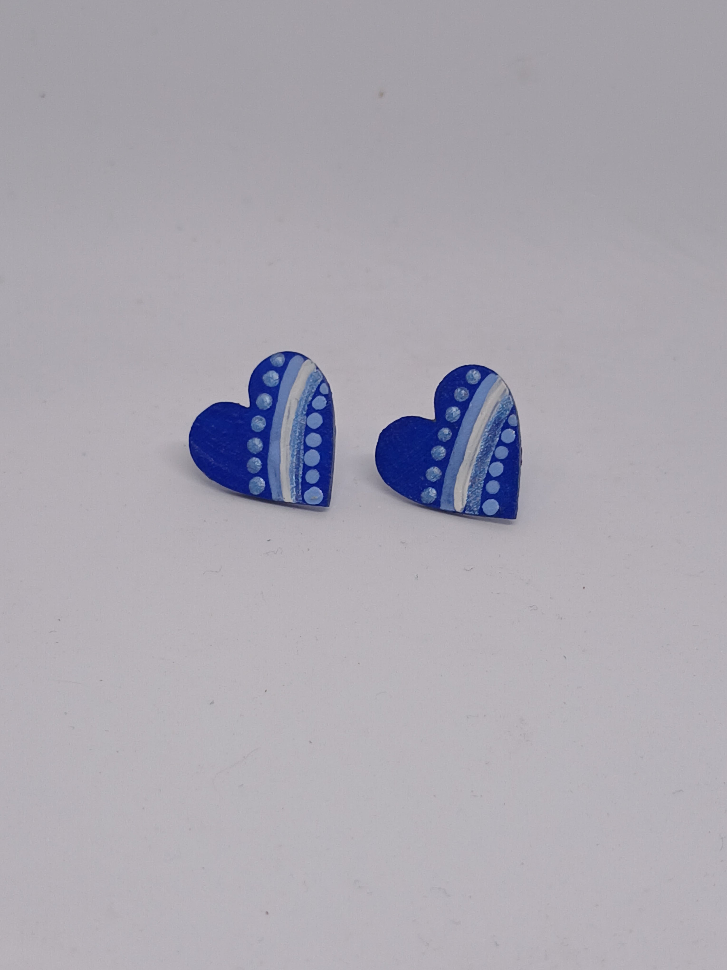Blue – Hand-Painted Aboriginal Art Heart Stud Earrings (Style 5)