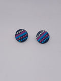 Navy, pink, blue & white – Hand-Painted Aboriginal Art Round Stud Earrings