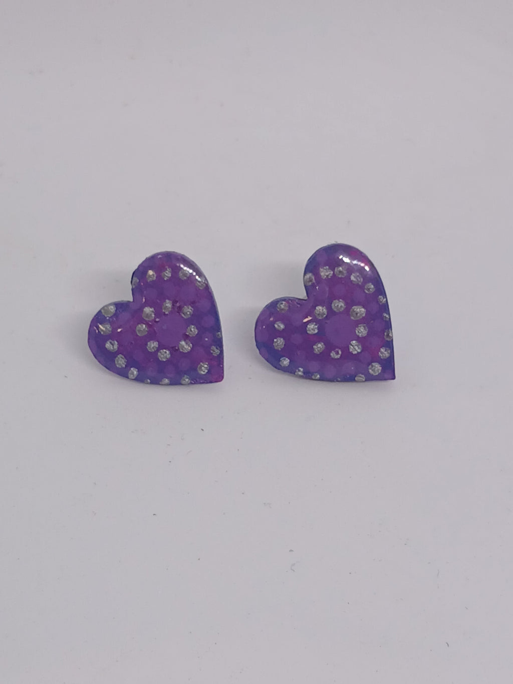 Purple & Silver – Hand-Painted Aboriginal Art Heart Stud Earrings (20mm)