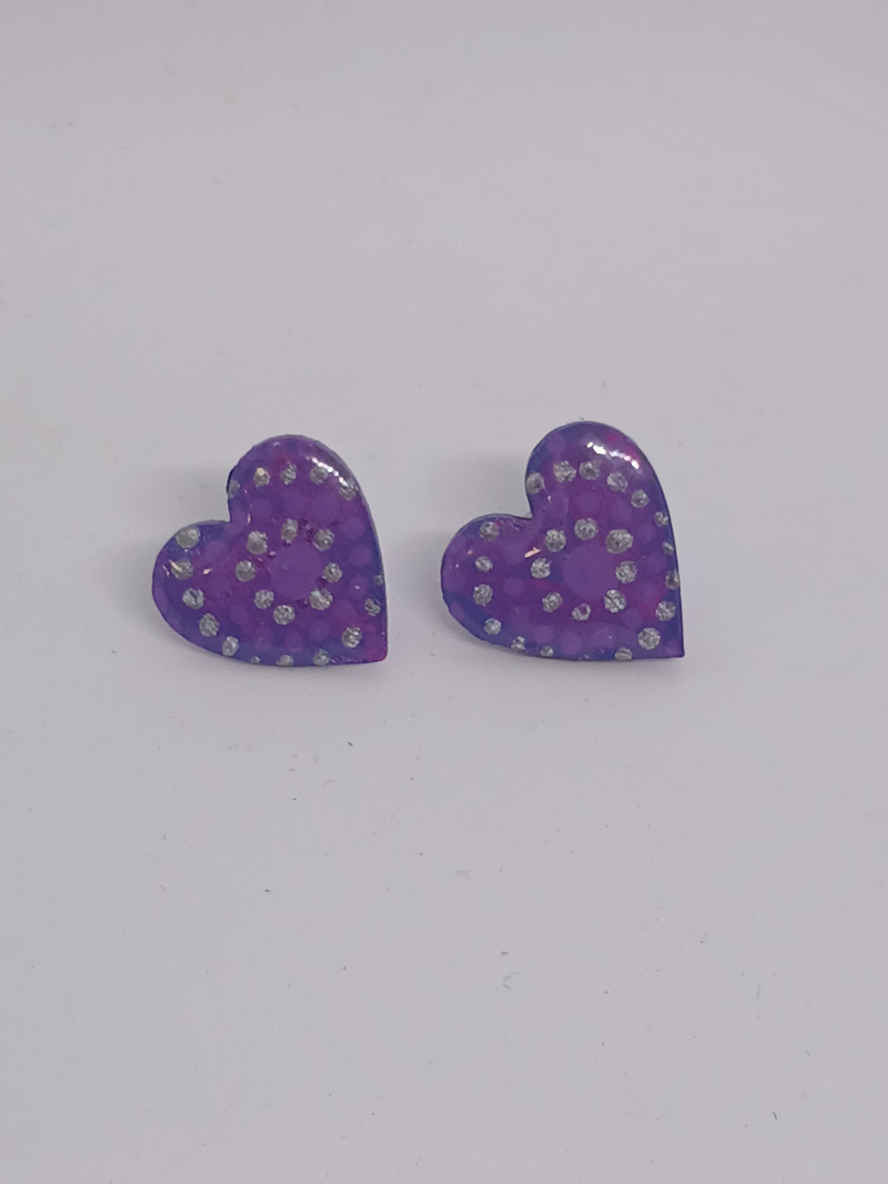 Purple & Silver – Hand-Painted Aboriginal Art Heart Stud Earrings (20mm)
