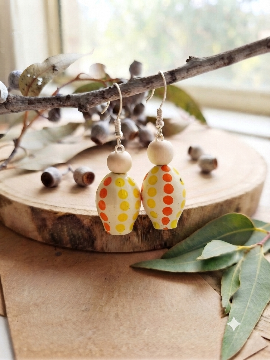 Yellow – Hand-Painted Aboriginal Art Gumnut Earrings