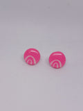 Hot pink & white – Hand-Painted Aboriginal Art Round Stud Earrings