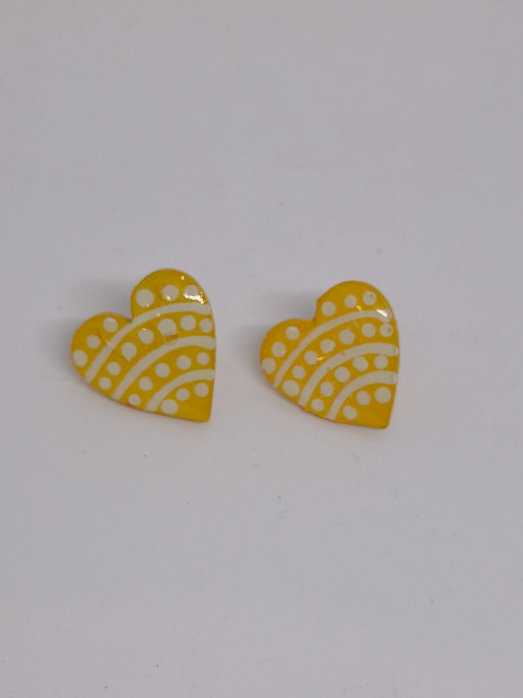 Yellow – Hand-Painted Aboriginal Art Heart Stud Earrings (20mm)