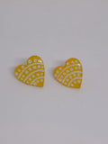Yellow – Hand-Painted Aboriginal Art Heart Stud Earrings (20mm)
