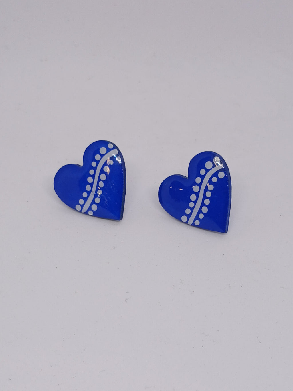 Blue – Hand-Painted Aboriginal Art Heart Stud Earrings (Style 4)
