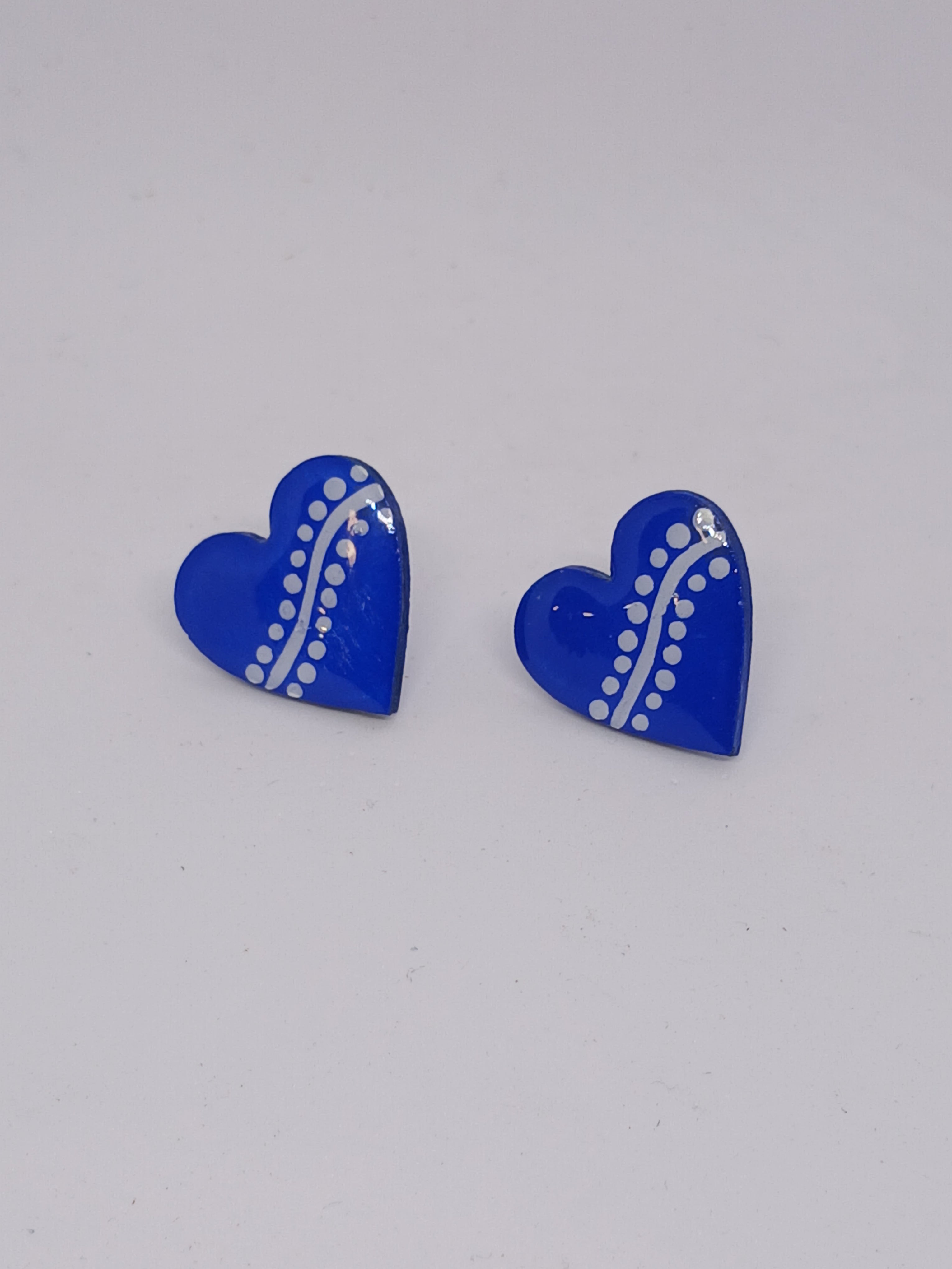 Blue – Hand-Painted Aboriginal Art Heart Stud Earrings (Style 4)