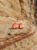 Orange hand-painted Aboriginal art round stud earrings – arch design