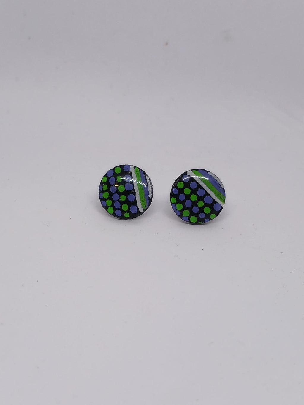 Purple and Green – Hand-Painted Aboriginal Art Round Stud Earrings