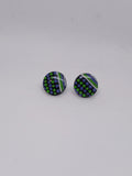 Purple and Green – Hand-Painted Aboriginal Art Round Stud Earrings