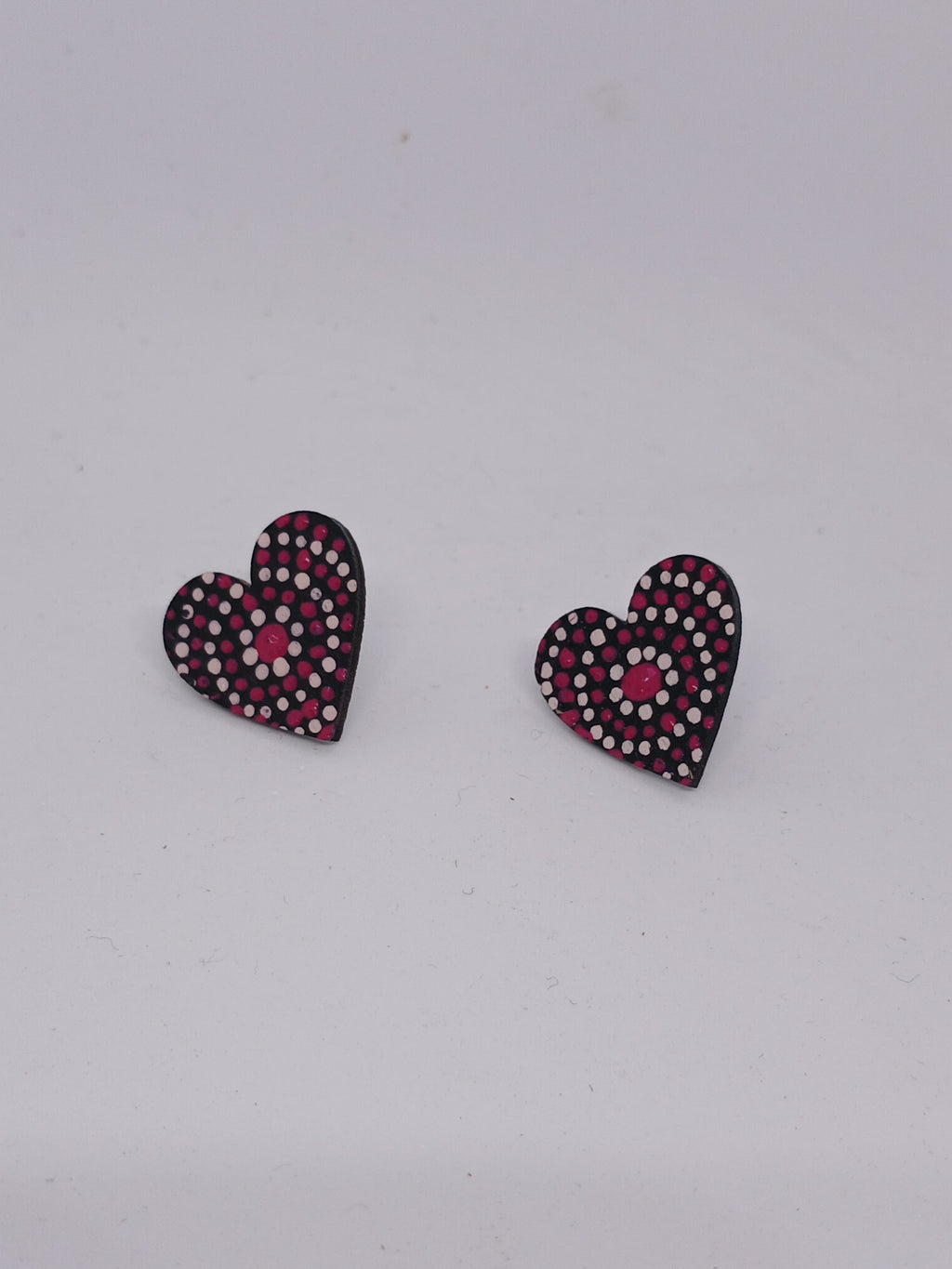 Pink – Hand-Painted Aboriginal Art Heart Stud Earrings (20mm)