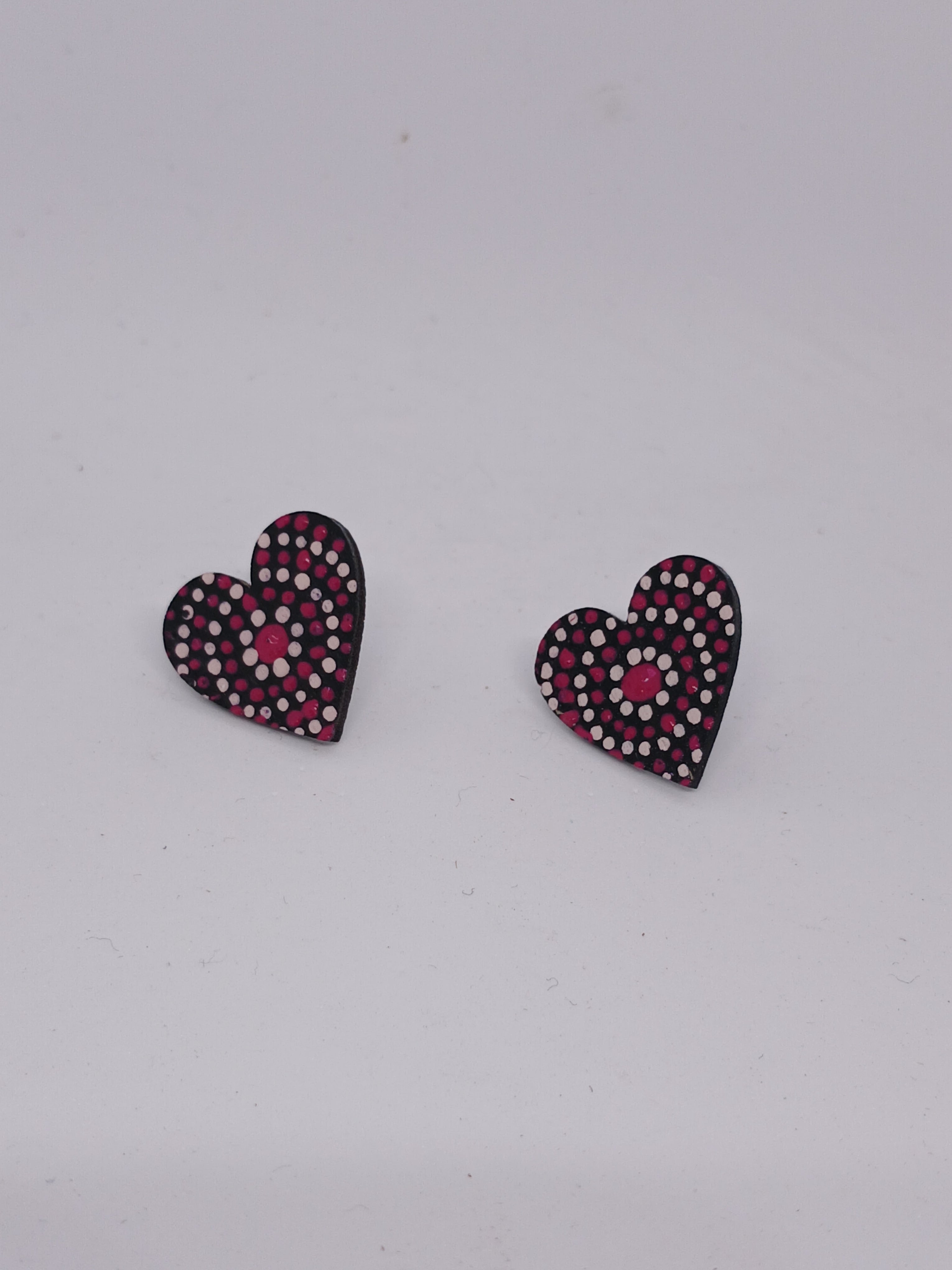 Pink – Hand-Painted Aboriginal Art Heart Stud Earrings (20mm)