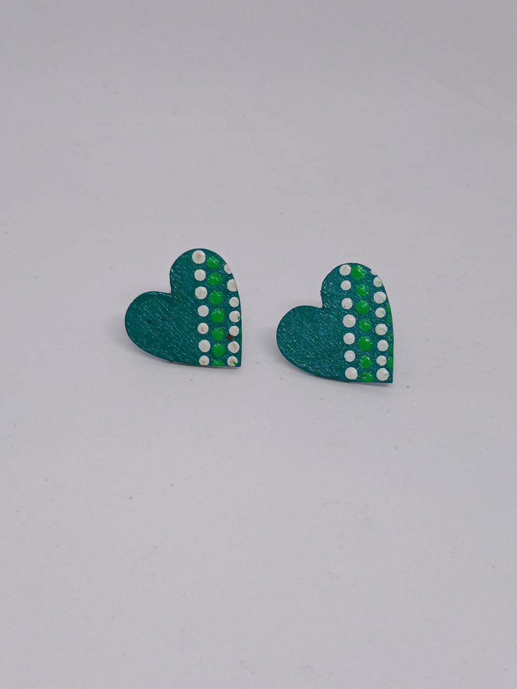 Green – Hand-Painted Aboriginal Art Heart Stud Earrings