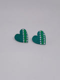 Green – Hand-Painted Aboriginal Art Heart Stud Earrings