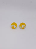 Yellow & white – Hand-Painted Aboriginal Art Round Stud Earrings