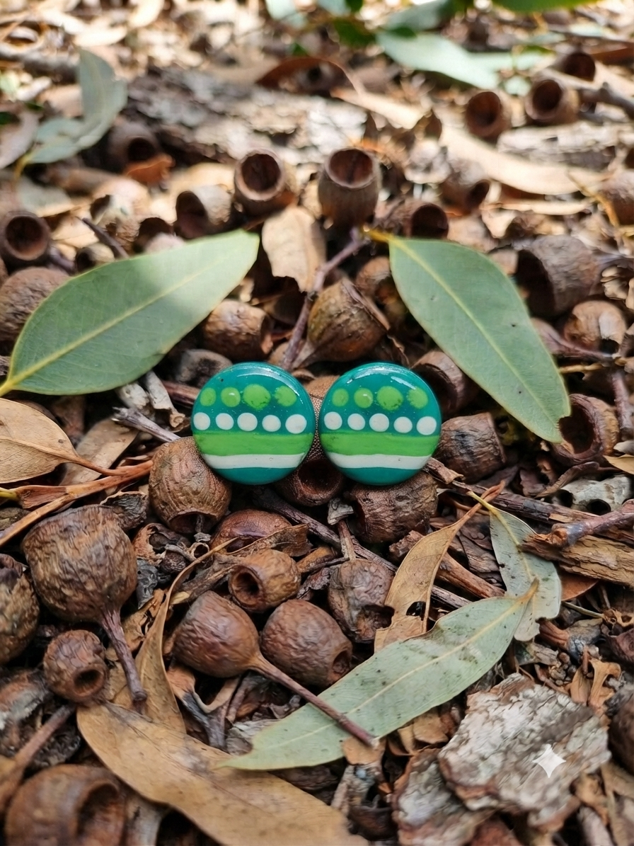 Green – Hand-Painted Aboriginal Art Round Stud Earrings