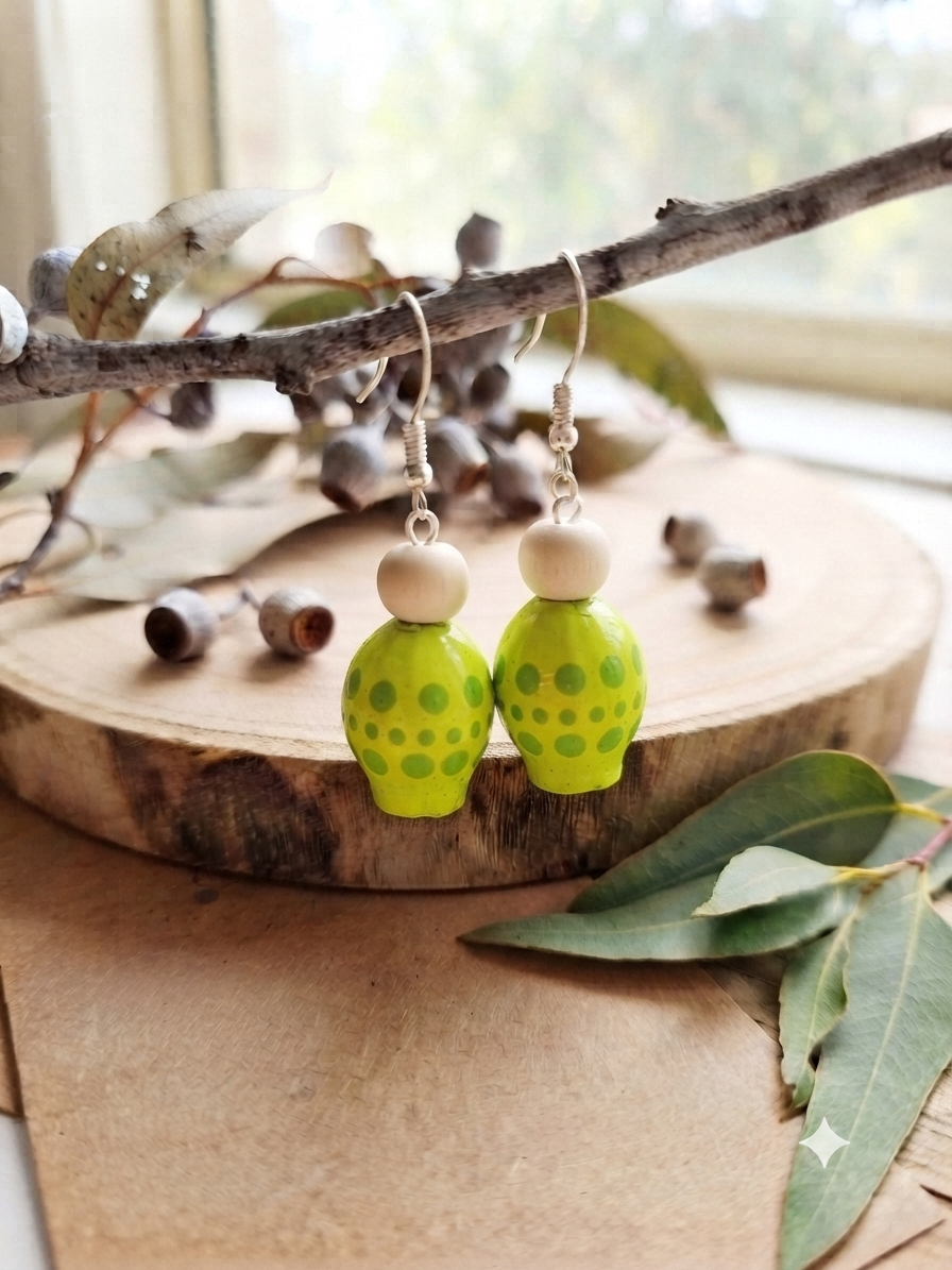 Yellow – Hand-Painted Aboriginal Art Gumnut Earrings