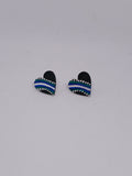 Black, Teal & Blue – Hand-Painted Aboriginal Art Heart Stud Earrings (20mm)