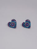 Navy, blue & purple – Hand-Painted Aboriginal Art Heart Stud Earrings (20mm)