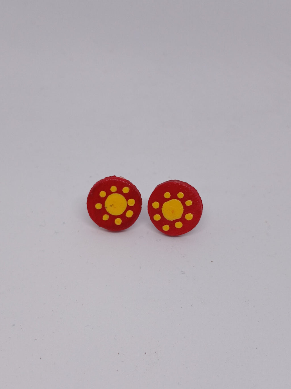 Red & yellow – Hand-Painted Aboriginal Art Round Stud Earrings