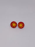 Red & yellow – Hand-Painted Aboriginal Art Round Stud Earrings