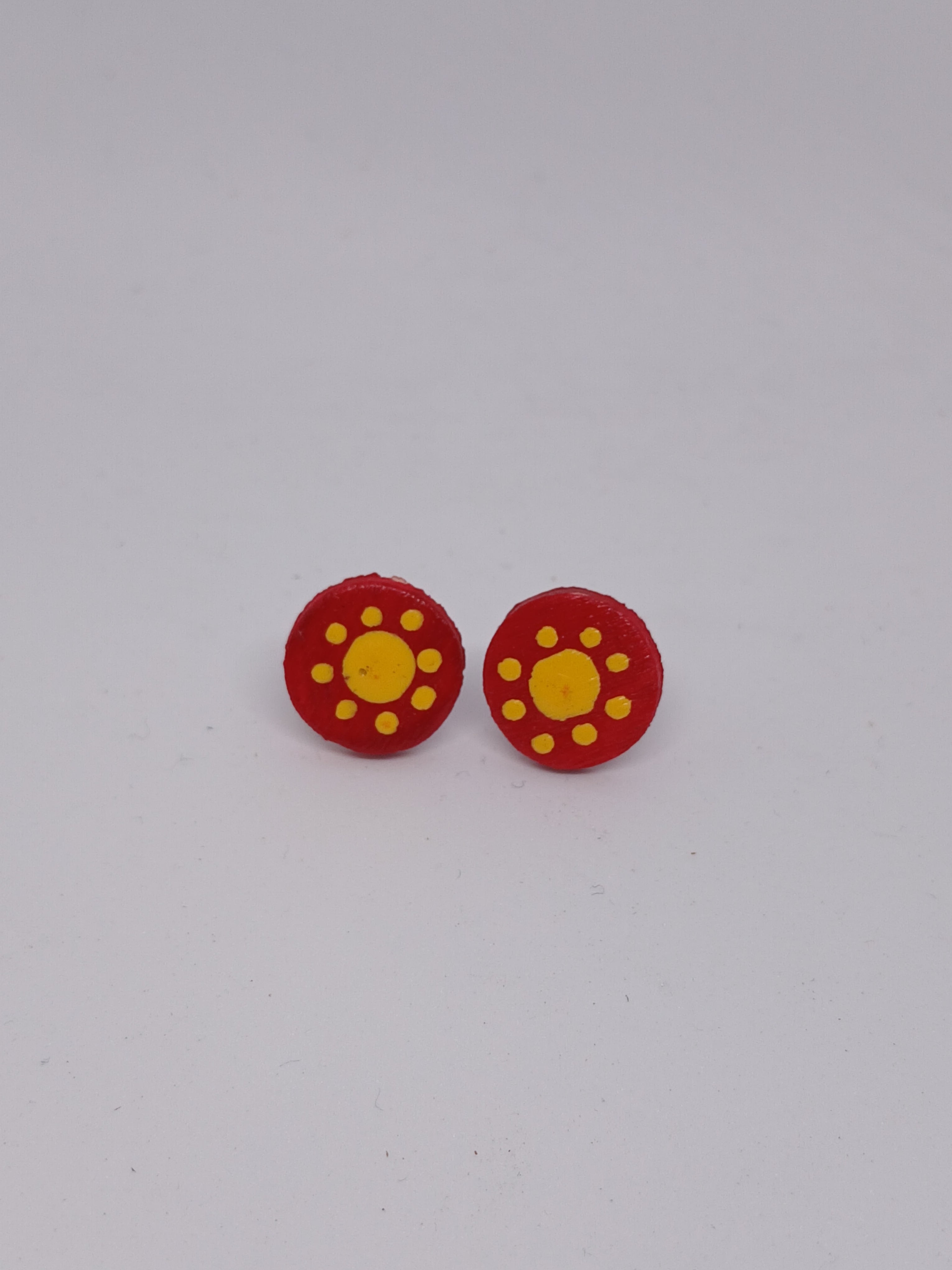 Red & yellow – Hand-Painted Aboriginal Art Round Stud Earrings