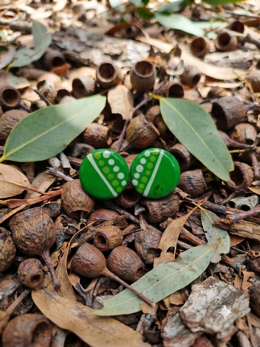 Green – Hand-Painted Aboriginal Art Round Stud Earrings