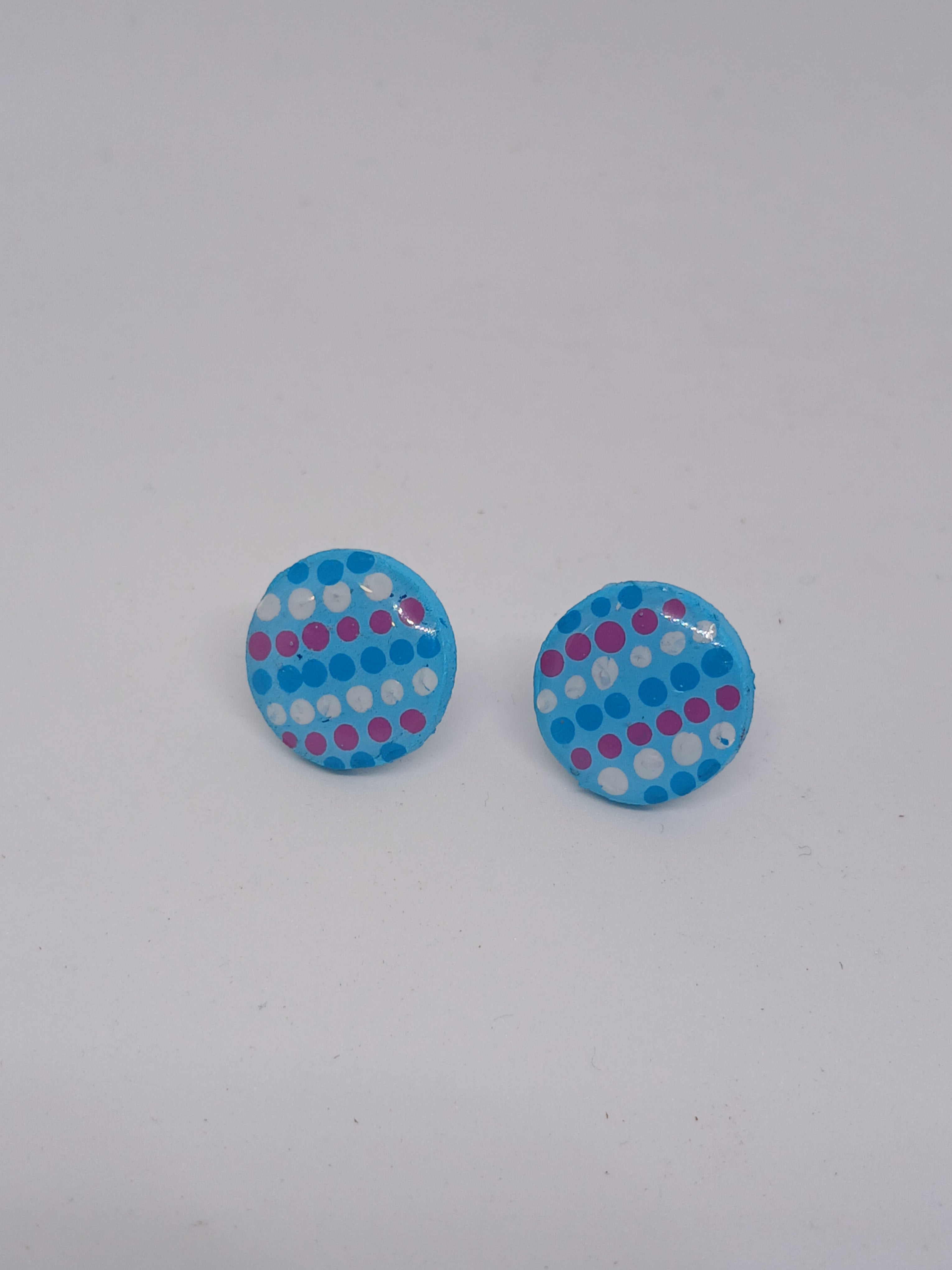 Blue, purple & white – Hand-Painted Aboriginal Art Round Stud Earrings
