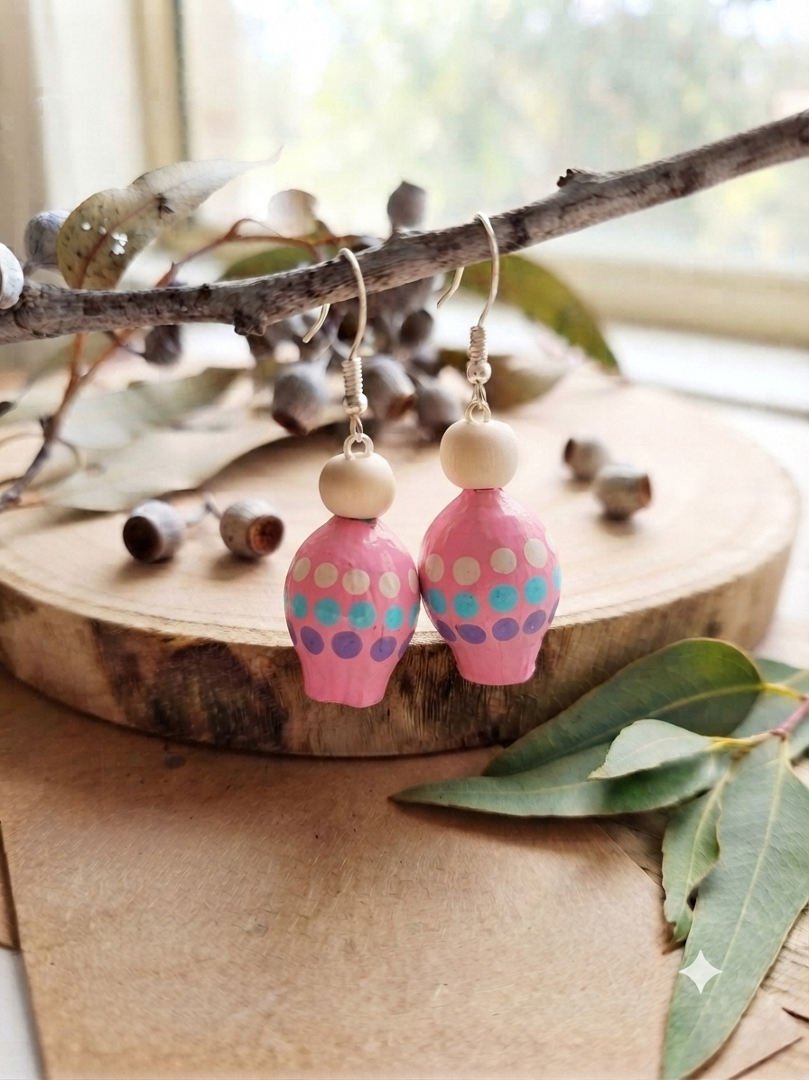 Pink – Hand-Painted Aboriginal Art Gumnut Earrings