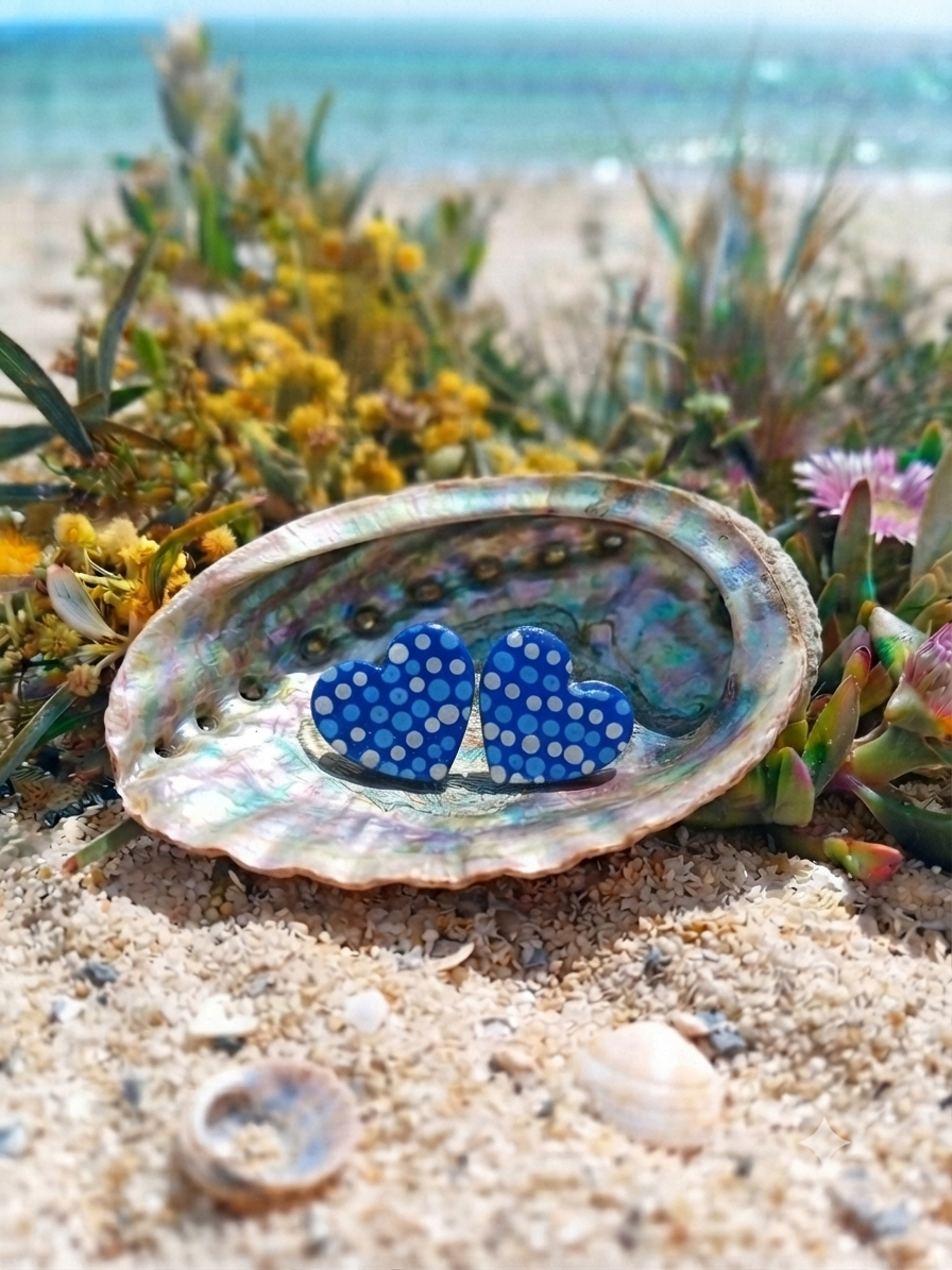 Blue – Hand-Painted Aboriginal Art Heart Stud Earrings (Style 3)